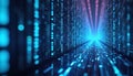 Abstract tech illustration shows a tunnel created with binary code data streams. Cyber futuristic design features digital data Royalty Free Stock Photo