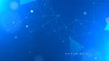Abstract tech network connection dots and plexus lines on a blue background. Digital neural technology and data science analysis Royalty Free Stock Photo
