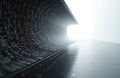 Abstract tech photo shows a tunnel with binary code. Digital data flows. Light at the end symbolizes future path, innovation and Royalty Free Stock Photo