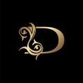 Luxury Gold Letter D Floral Leaf Logo Icon, Classy Vintage vector design concept for emblem, wedding card invitation