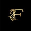 Luxury Gold Letter F Floral Leaf Logo Icon, Classy Vintage vector design concept for emblem, wedding card invitation
