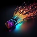 Abstract technological background from a fiber optic glowing beam spreading in the digital space. Data transmission in Royalty Free Stock Photo