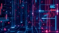 Abstract technological background with glowing lines and dots.