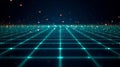 Abstract technological background with glowing neon grid lines and floating particles representing future trends innovation and Royalty Free Stock Photo