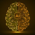 Abstract technological brain with Artificial Intelligence. Neon circuit board brain