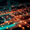 An abstract technological circuit board, with neon lines and glowing dots, futuristic, backgrounds