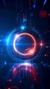 Abstract technological circular interface with glowing data streams and circuit board elements Royalty Free Stock Photo
