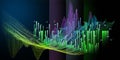 Abstract technology background with bending color grid on black. Visual presentation of analytics 3d algorithms data. Banner for b