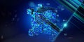 Abstract technology background with color grid of poly cube and spot. Big data. Analytics algorithms data.  Quantum cryptography Royalty Free Stock Photo