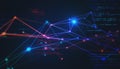 Abstract technology background with digital glowing triangle lines, dots and coding fragment. Internet technology concept. 3D Royalty Free Stock Photo