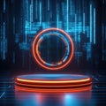 Futuristic Digital Stage with Neon Ring and Data Streams. Royalty Free Stock Photo