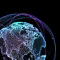 Abstract technology background with global communication orbits and high detailed globe. 3d illustration. Royalty Free Stock Photo