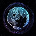 Abstract technology background with global communication orbits and high detailed globe. 3d illustration. Royalty Free Stock Photo