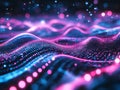Abstract technology background with glowing pink and blue particle waves representing data flow and digital transformation Royalty Free Stock Photo