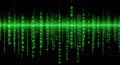 Abstract technology background with green binary code stream for concept of big data, matrix, hacking, or computer science Royalty Free Stock Photo