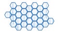 Abstract technology background with lines of binary code visible behind a mosaic of hexagons