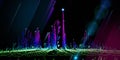 Abstract technology background with noisy algorithm, blurred lines on black. Analytics data algorithms. Computing concept.  Banner Royalty Free Stock Photo