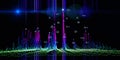 Abstract technology background with noisy algorithm color lines, data and star effect on black. Analytics data algorithms. Royalty Free Stock Photo