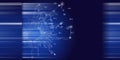 Abstract technology background with polygonal grid analyze and code. Analytics algorithms data. Quantum  computing concept. Banner Royalty Free Stock Photo