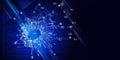 Abstract technology background with polygonal grid analyze and code. Analytics algorithms data. Quantum  computing concept. Big Royalty Free Stock Photo