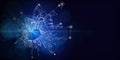 Abstract technology background with polygonal grid analyze and spot. Analytics algorithms data. Quantum  computing concept. Banner Royalty Free Stock Photo