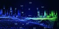Abstract technology background with polygonal  technology grid, data and blurred lines on dark. Analytics data algorithms. Royalty Free Stock Photo