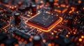 Abstract technology background of a quantum computing system with processor and electronic circuit Royalty Free Stock Photo