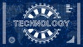 Abstract technology background with various graphic elements on blurred world map background