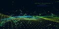 Abstract technology background with wavy color grid. Analytics data algorithms. Computing concept. Banner for business, science Royalty Free Stock Photo