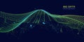 Abstract technology background with wavy color grid in dark. Analytics data algorithms. Computing concept. Big Data. Banner for Royalty Free Stock Photo