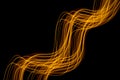 Abstract technology banner design. Long exposure light painting. Vibrant digital yellow neon lines on black background.