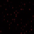 Abstract technology binary code background. Red zeros and ones, very many missed bits. Unstable digital binary data and insecure