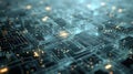 Abstract technology circuit board with glowing nodes, depicting connectivity and data flow Royalty Free Stock Photo
