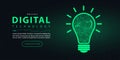 Technology digital idea light bulb, futuristic internet network connection dark black green background, abstract cyber