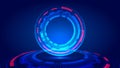 Abstract technology digital concept circles HUD neon lighting cyberspace on blue grid background Royalty Free Stock Photo