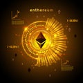 Abstract technology ethereum. circuit line on binary code and gears background. Vector illustration cryptocurrency