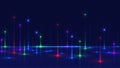 Abstract technology futuristic big data visualization concept neon lighting effect arrow lines signal pattern on dark blue lines