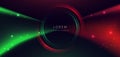 Abstract technology futuristic glowing circle neon green and red light ray on dark blue background with lighting effect Royalty Free Stock Photo