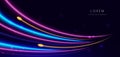 Abstract technology futuristic glowing neon blue and pink curved light lines with speed motion moving on dark blue background Royalty Free Stock Photo