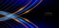 Abstract technology futuristic neon circle glowing blue and gold light lines with speed motion blur effect on black background Royalty Free Stock Photo