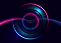 Abstract technology futuristic neon circle glowing blue, green and red light lines with speed motion blur effect on dark blue Royalty Free Stock Photo