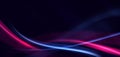 Abstract technology futuristic neon curved glowing blue and pink light lines with speed motion blur effect on dark blue Royalty Free Stock Photo