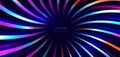 Abstract technology futuristic neon curved glowing colorful light lines with tunnel future speed motion effect on dark blue Royalty Free Stock Photo