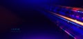 Abstract technology futuristic neon geometric glowing blue and red diagonal light lines with speed motion blur effect on dark blue Royalty Free Stock Photo