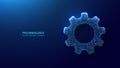 Abstract Technology Gear in Digital Low Poly Blue Wireframe Style. Royalty Free Stock Photo