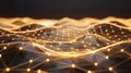 Abstract Technology Golden Network Background, Futuristic Data Connection, Blockchain, Artificial Intelligence Concept Royalty Free Stock Photo