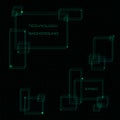 Abstract of technology in green line with black background.