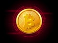 Abstract technology HUD bitcoin symbol. Golden bitcoin coin on dark background. Virtual money Digital currency. Vector Royalty Free Stock Photo