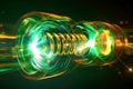 Abstract green and gold torus with energy waves for futuristic technology design Royalty Free Stock Photo