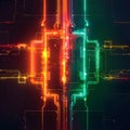Abstract circuit board design with vibrant neon colors for futuristic technology backdrop Royalty Free Stock Photo